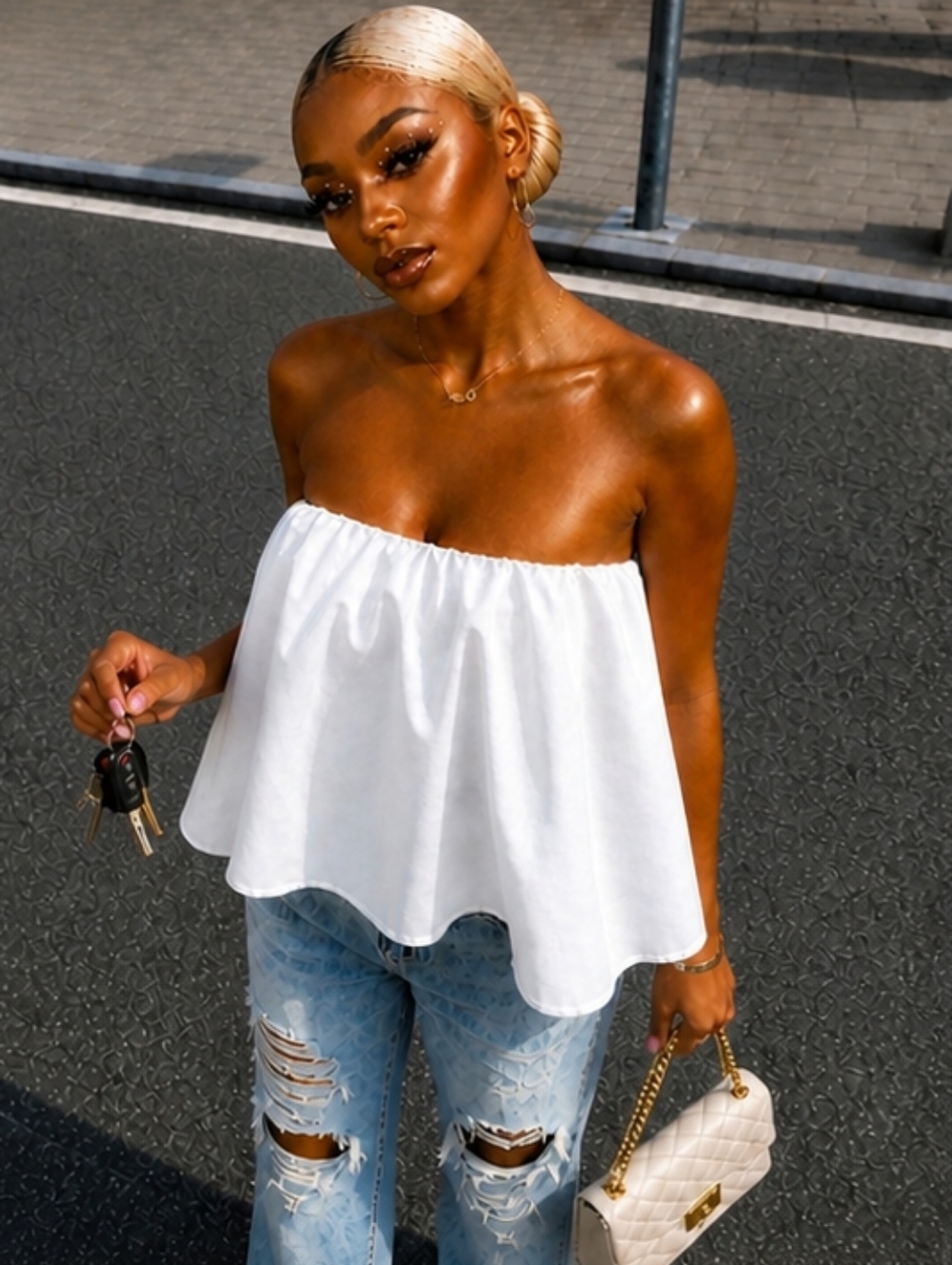 💋WHITE STRAPLESS RUFFLED TUBE TOP!!! - Picture 3 of 10